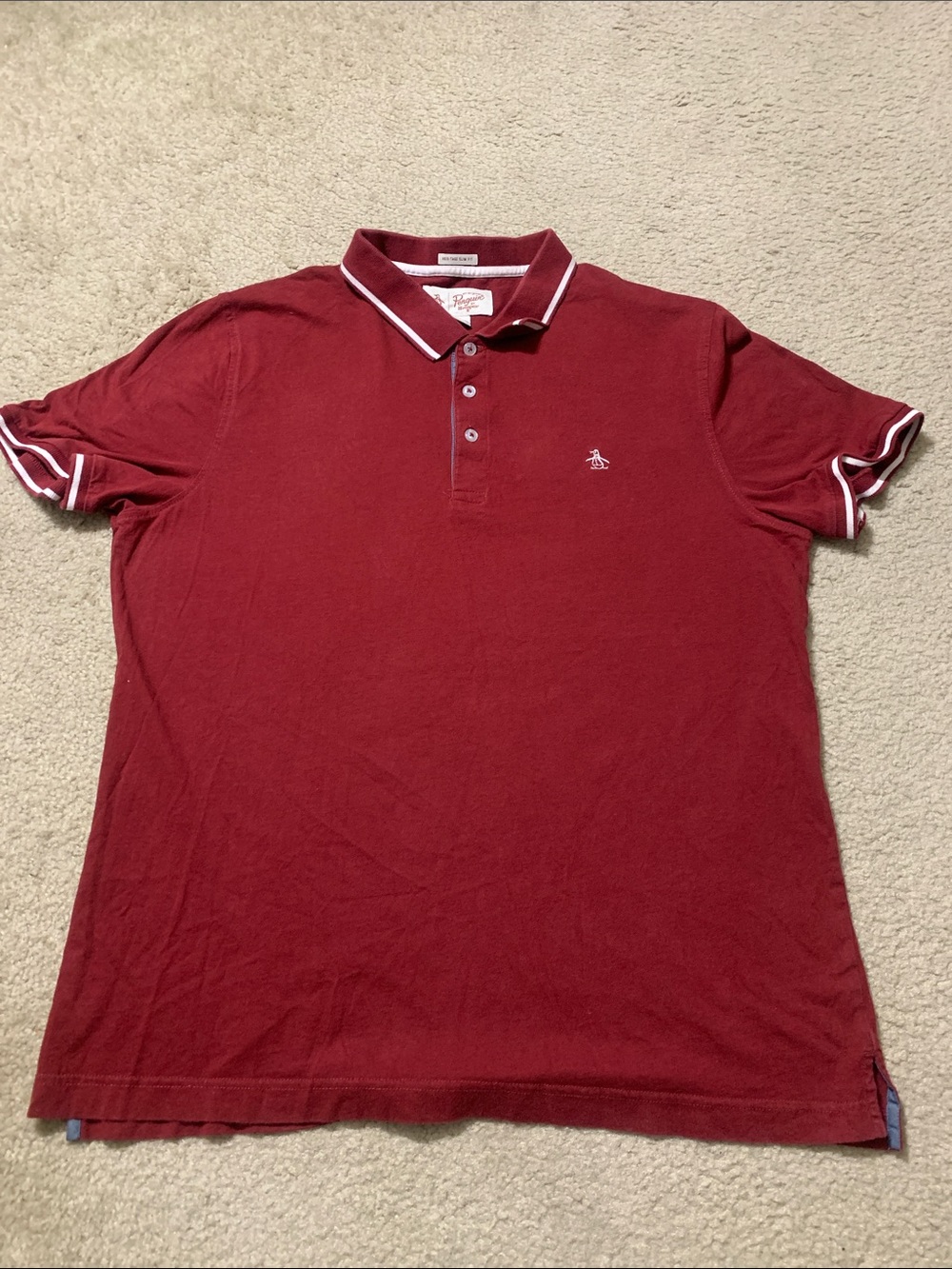 Men's Short-Sleeve Burgundy Polo with White Trim